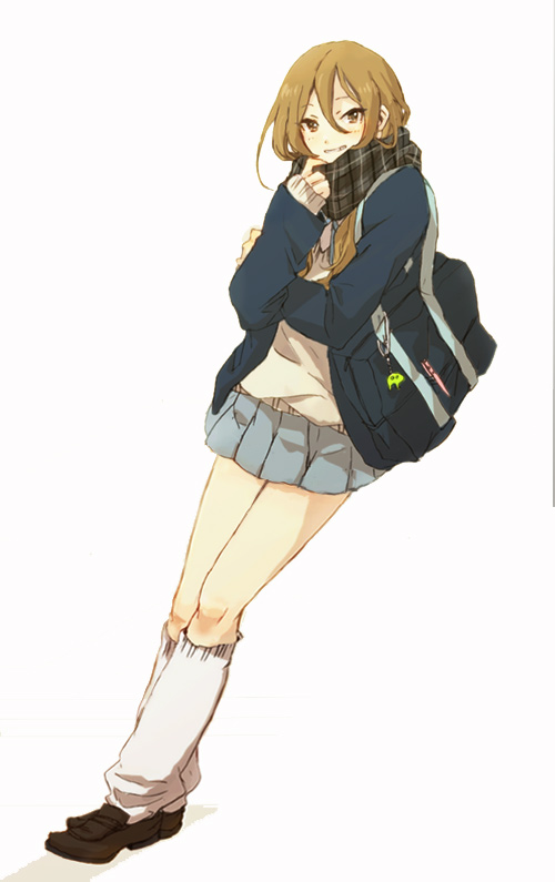 bad_id, brown_eyes, brown_hair, extra, k-on!, keshizumi, long_hair, loose_socks, plaid, plaid_scarf, scarf, school_uniform, socks, solo, tachibana_himeko, tartan