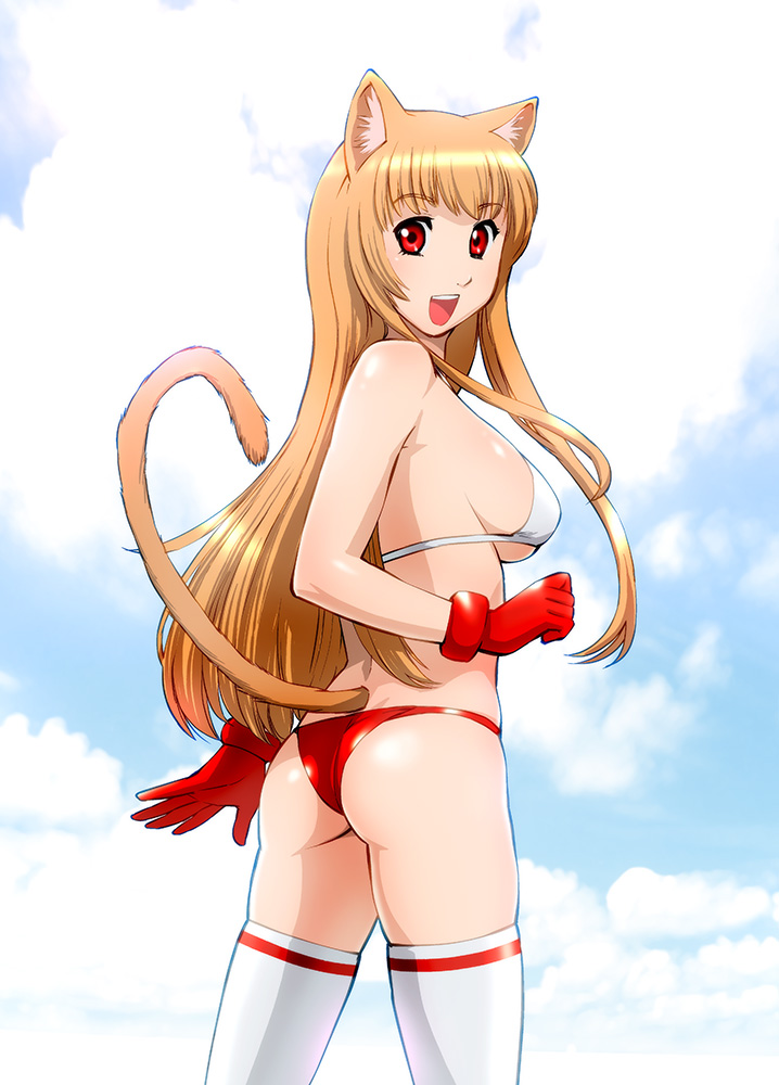 asobi_ni_iku_yo!, ass, bare_shoulders, bikini, brown_hair, cat_ears, cat_tail, eris_(asobi_ni_iku_yo!)