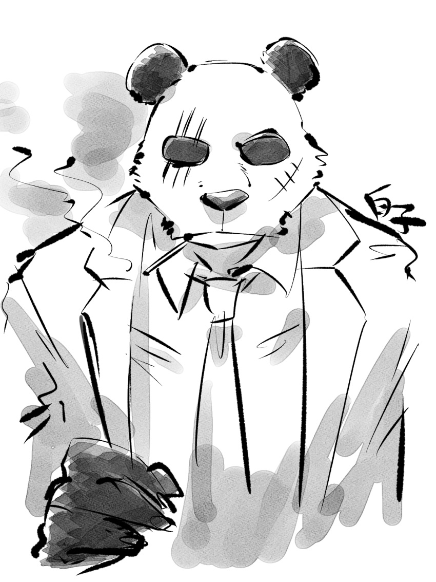 1boy, beastars, cropped_torso, facing_viewer, furry, furry_male, gouhin, greyscale