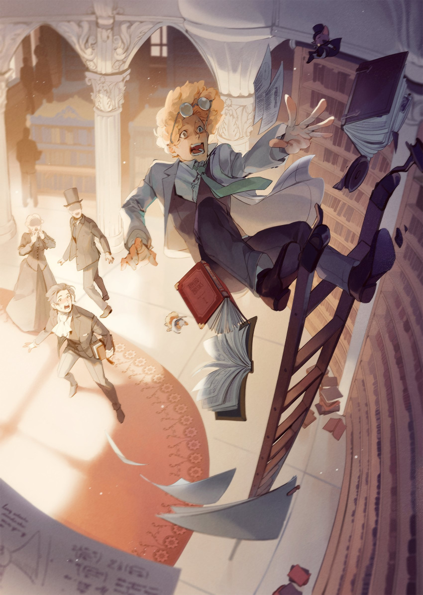 1girl, 3boys, ace_attorney, albert_harebrayne, ascot, barok_van_zieks, black_dress, black_jacket