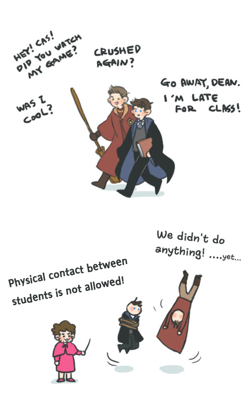 3boys, bad_id, bad_tumblr_id, beard_stubble, black_robe, book, bound, broom, brown_hair, carrying, carrying_under_arm, casburger, castiel, crossover, dean_winchester, dress, english_text, floating, harry_potter_(series), holding, holding_book, holding_broom, holding_wand, magic, metatron_(supernatural), multiple_boys, pink_dress, red_robe, restrained, robe, short_hair, simple_background, supernatural_(tv_series), tied_up_(nonsexual), upside-down, wand, white_background, wizard, wizarding_world