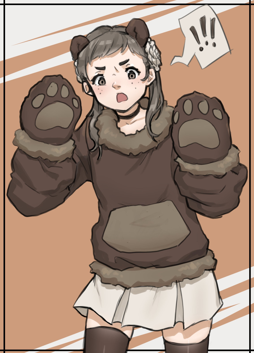 1girl, absurdres, animal_ears, bear_ears, bear_girl, bear_paws, black_choker, choker