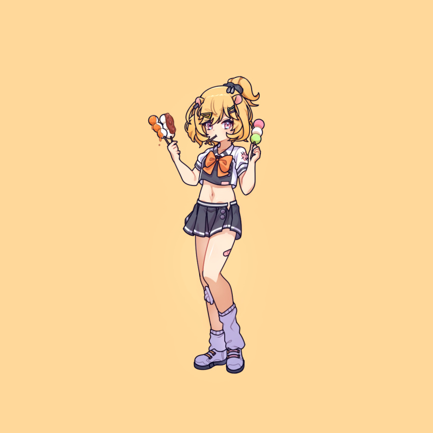 1girl, animal_ears, blonde_hair, cross_(vgne4542), dango, eating, eimi_isami, food, highres, phase_connect, pink_eyes, short_hair, solo, wagashi