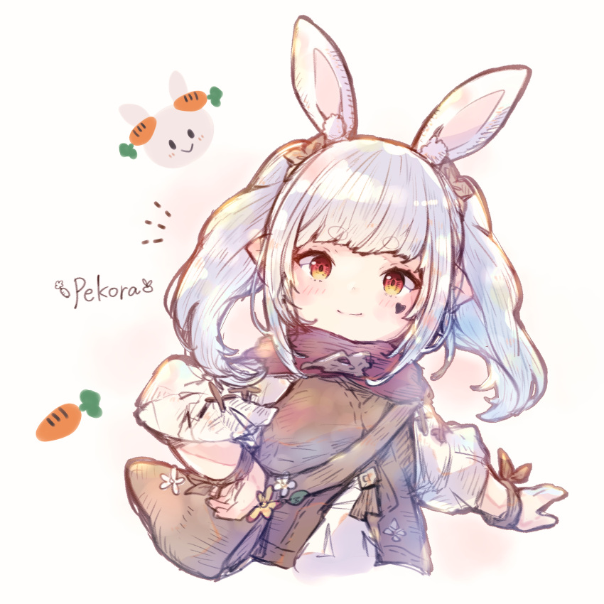 1girl, absurdres, animal_ears, bag, bloom, brown_scrunchie, brown_vest, carrot_print