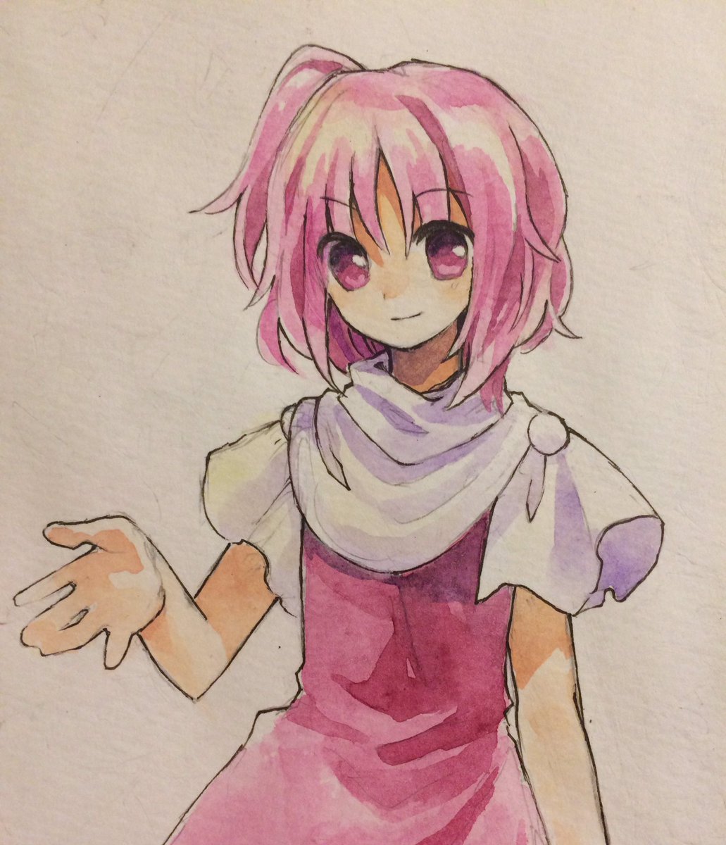1girl, closed_mouth, commentary_request, dress, flat_chest, hand_up, highres, kaigen_1025