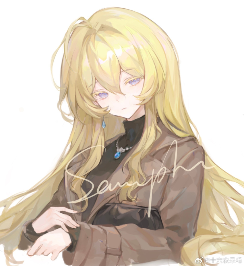 1girl, ahoge, arm_belt, bag, belt, black_bag, black_shirt, blonde_hair
