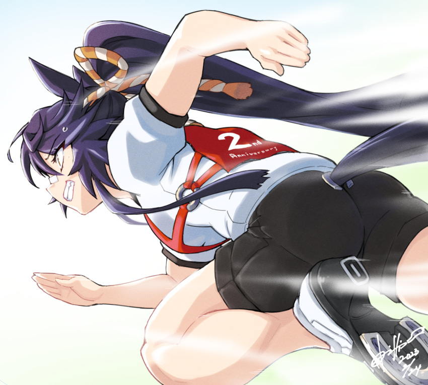 1girl, animal_ears, artist_name, bandaid, bandaid_on_face, bandaid_on_nose, black_hair, black_shorts