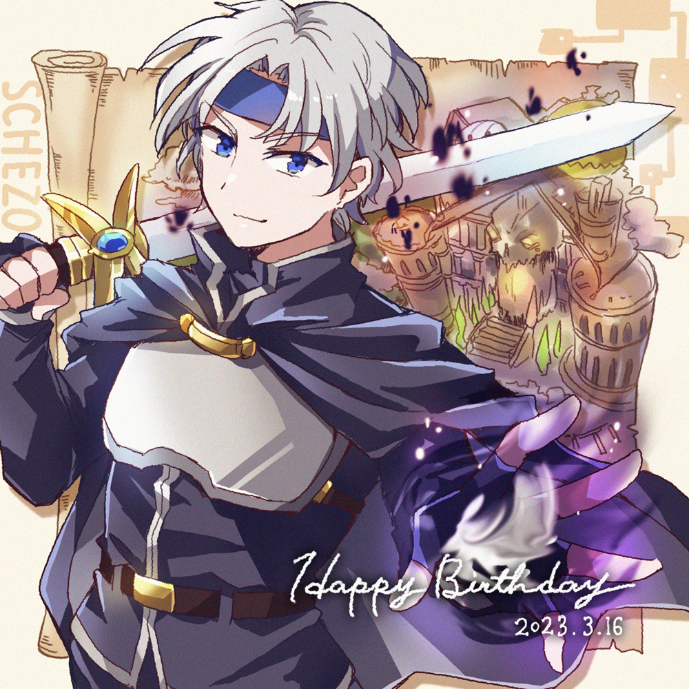 1boy, armor, belt, belt_buckle, black_cape, black_gloves, black_pants, black_shirt