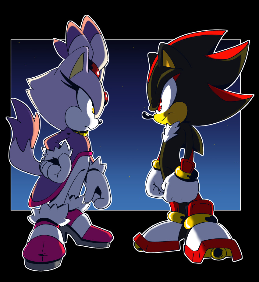 1boy, 1girl, absurdres, animal_ears, black_fur, blaze_the_cat, cat_ears, cat_girl