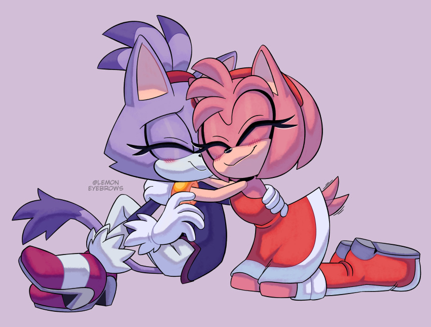 2girls, absurdres, amy_rose, animal_ears, blaze_the_cat, blush, cat_ears, cat_girl
