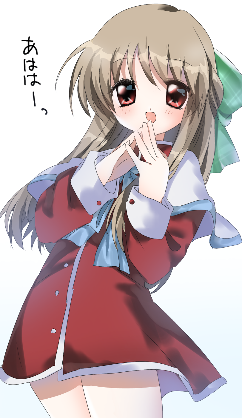 1girl, bow, bowtie, brown_hair, capelet, cowboy_shot, dress, green_bow