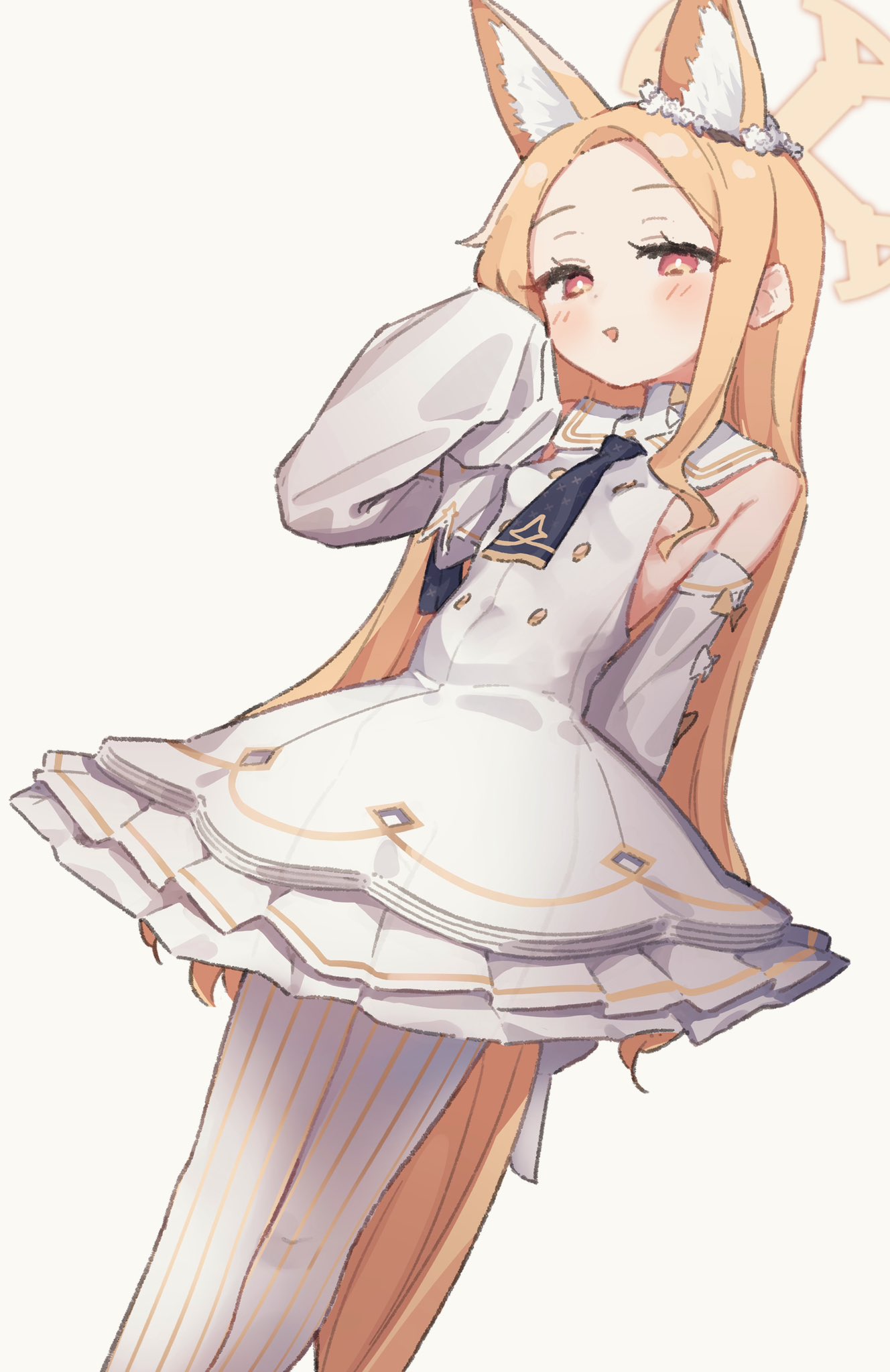 1girl, absurdly_long_hair, animal_ear_fluff, animal_ears, armpit_crease, blonde_hair, blue_archive, blue_necktie