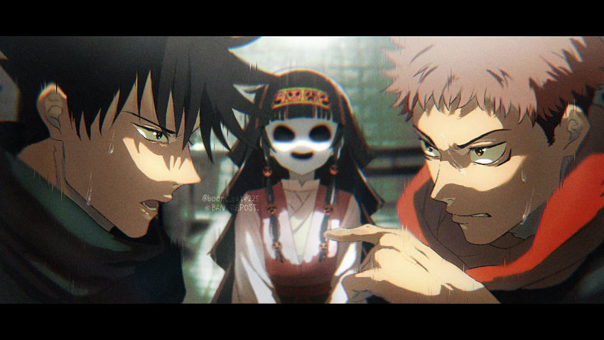 <o>_<o>, 3boys, alluka_zoldyck, arashi_(boom_sate225), black_hair, black_jacket, brown_hair, creepy_eyes