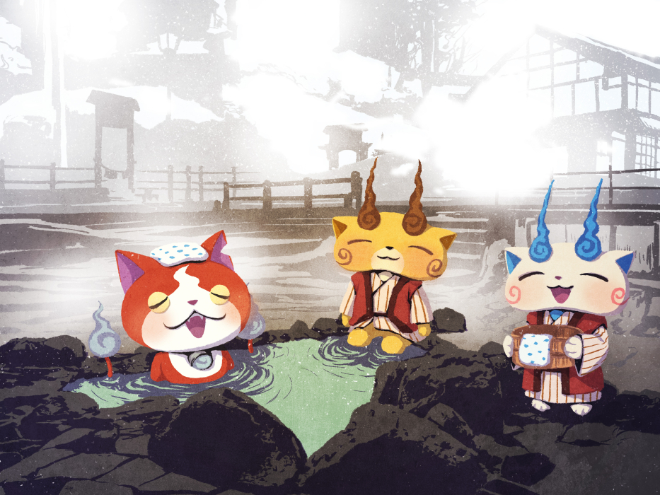 3boys, cat, closed_eyes, fangs, jibanyan, kirara_(hitominak3), koma-san, komajirou