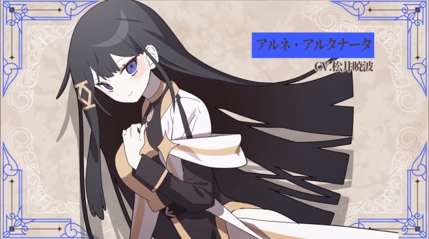 122pxsheol, 1girl, arne_alternata, belt, black_dress, black_hair, blue_eyes, blush, cropped, dress, hair_ornament, hairpin, hand_on_own_chest, happy_saint_sheol, long_hair, long_sleeves, screenshot, smile, solo, star_(symbol), straight_hair, turtleneck_dress
