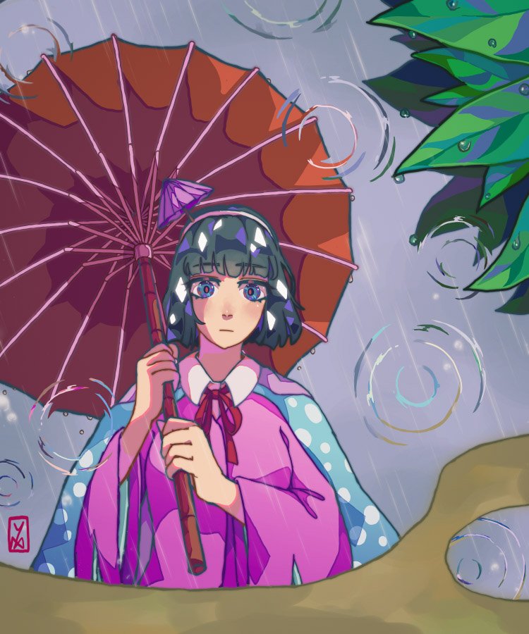 1other, amanomiya_jun, androgynous, black_hair, blue_cape, blue_eyes, blunt_bangs, blunt_ends