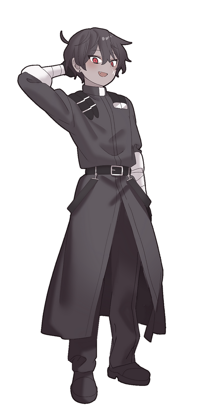 122pxsheol, 1boy, :d, ahoge, bandaged_arm, bandages, belial_(happy_saint_sheol), belt