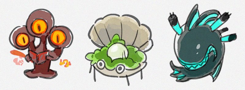ambling_pearl, book, clam, dream-devouring_siltcurrent, extra_eyes, fins, fish, flaw_eight
