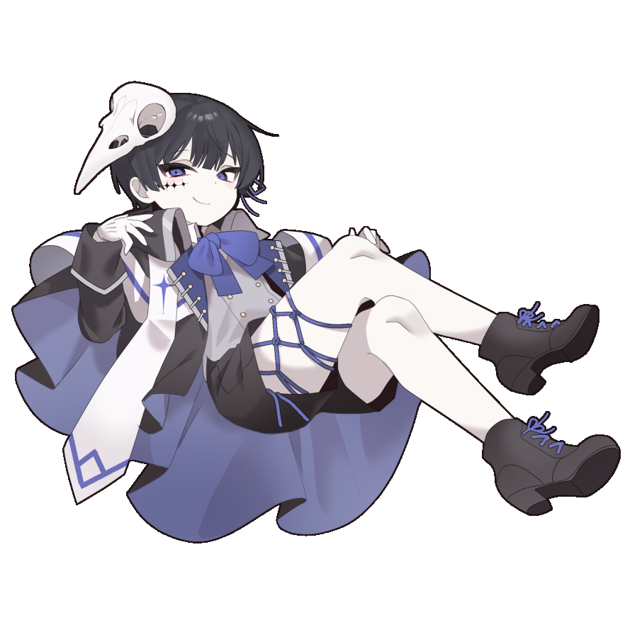 122pxsheol, 1boy, ankle_boots, black_coat, black_footwear, black_hair, black_shorts, blue_coat