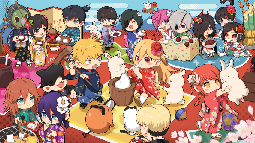 0_0, absurdres, angel_devil_(chainsaw_man), bamboo, beam_(chainsaw_man), black_hair, black_sclera, blonde_hair
