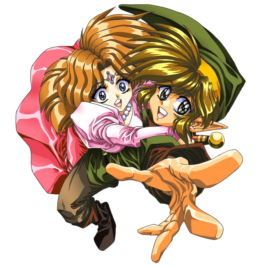 1970s_(style), 1980s_(style), 1boy, 1girl, blonde_hair, boots, brown_eyes, couple