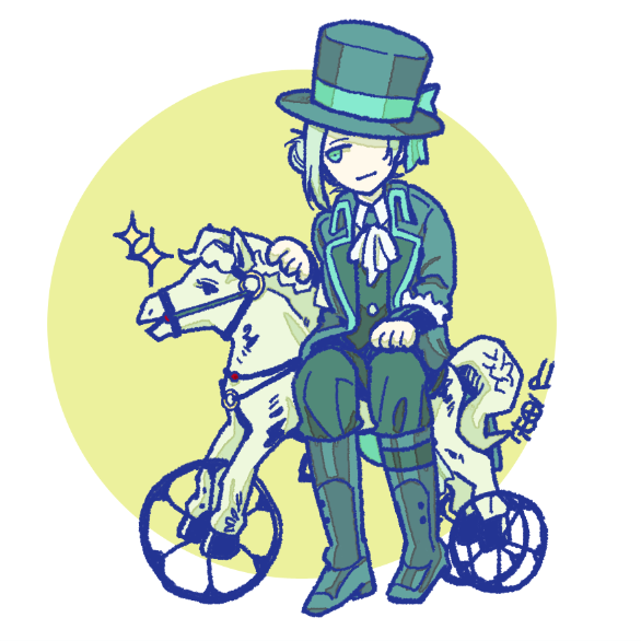 1girl, artist_name, ascot, black_coat, black_footwear, black_headwear, black_pants, black_vest