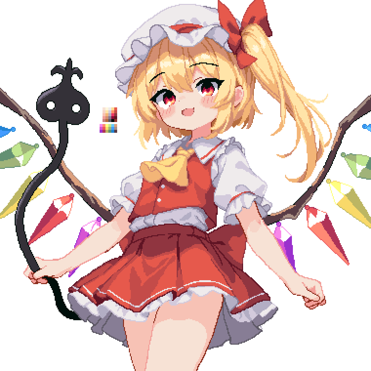 1girl, 999_(hansode), ascot, blonde_hair, blush, color_guide, cowboy_shot, crystal