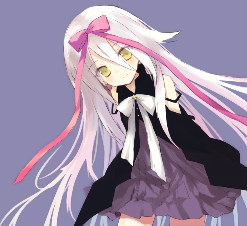 1girl, arms_behind_back, bare_shoulders, black_dress, blush, bow, closed_mouth, commentary
