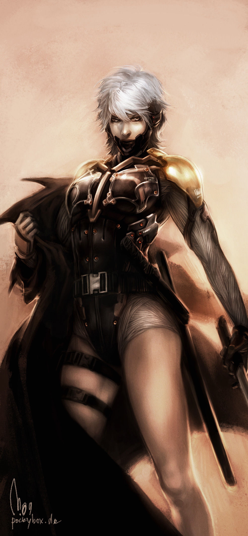 cosplay, cyborg, genderswap, grey_hair, helmet, highres, konami, maren_marmulla