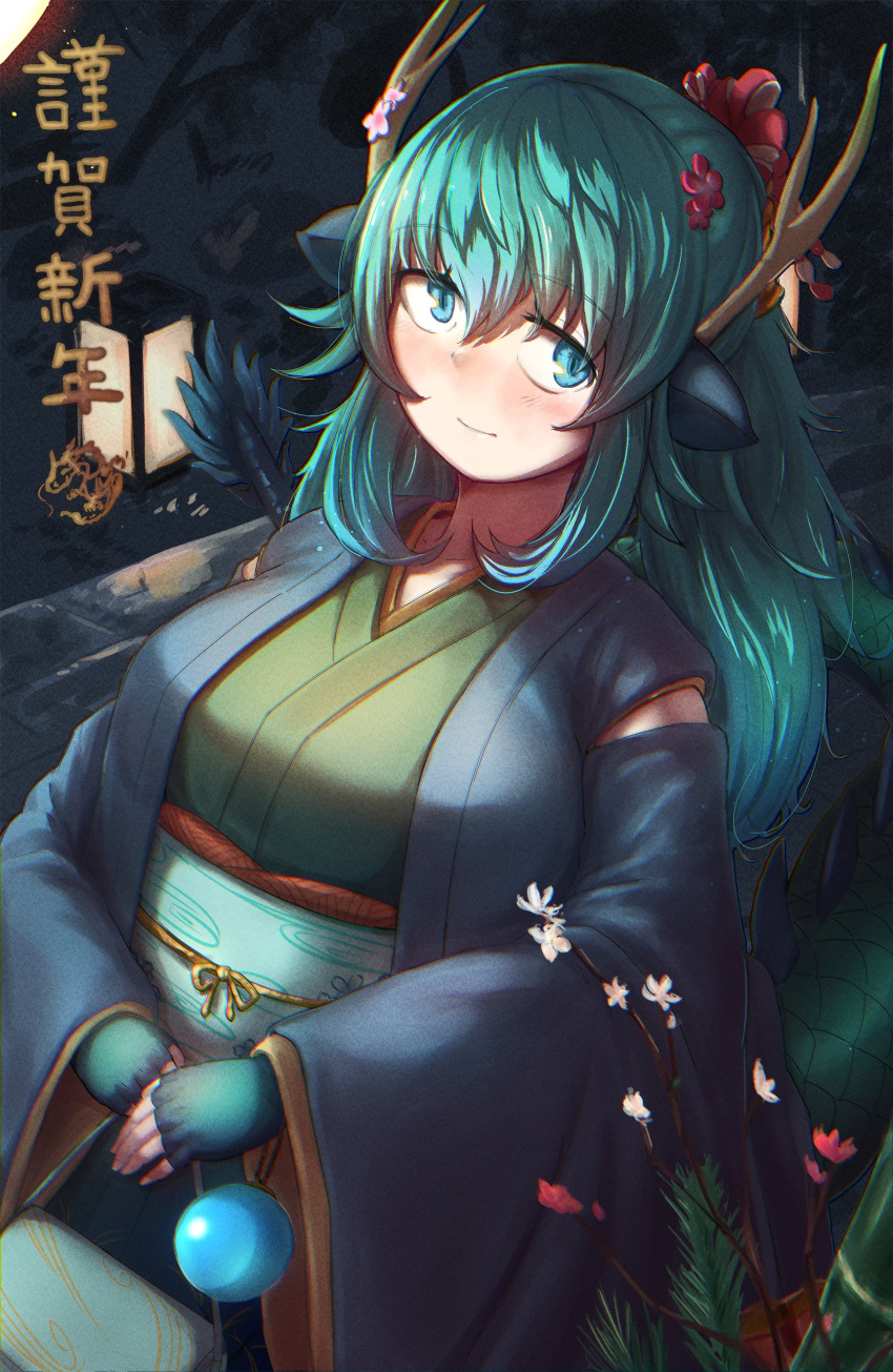 1girl, absurdres, animal_ears, bag, blue_dragon_(kemono_friends), dragon_girl, dragon_horns, dragon_tail