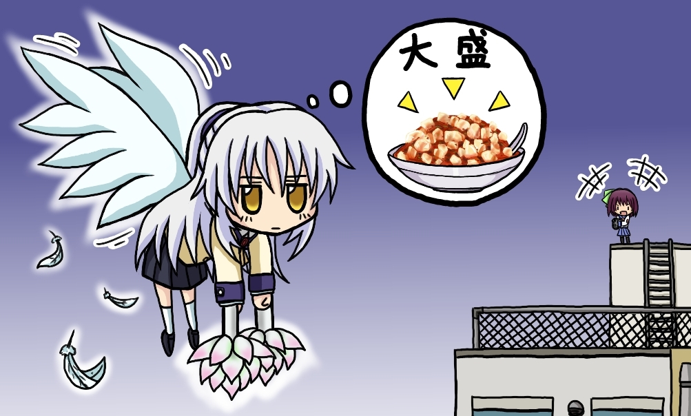 chibi, feathers, gun, hand_sonic, hijikata_(laranja), maabou_doufu, mapo_doufu, tachibana_kanade