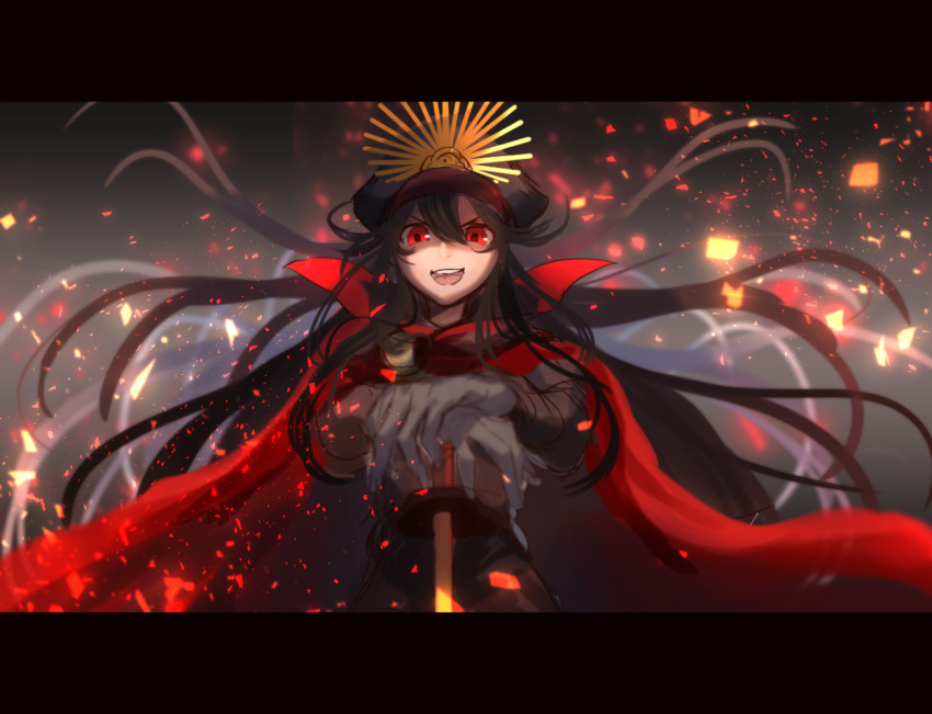 1girl, cape, cloak, family_crest, fate/grand_order, fate_(series), gloves, hat