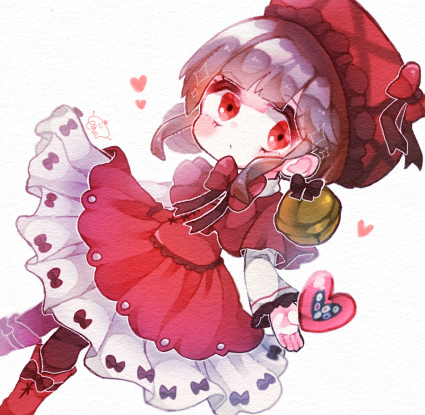1girl, 8tk_4rtk, bell, bow, bowtie, dress, grey_hair, hat