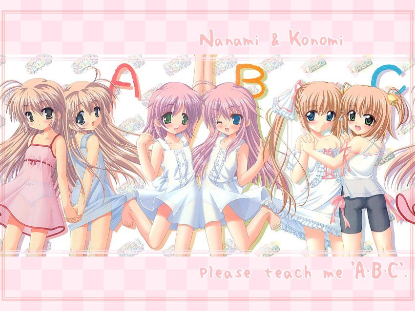 6+girls, ;d, ahoge, asakura_maina, asakura_yuna, blonde_hair, blue_dress, blue_eyes