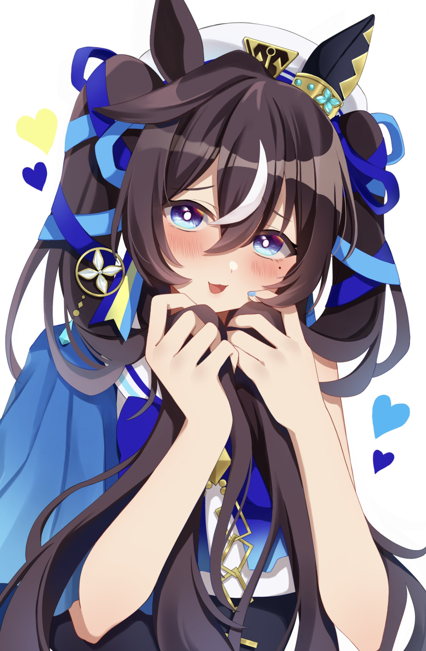 1girl, absurdres, animal_ears, black_hair, blue_eyes, blush, commentary_request, earrings