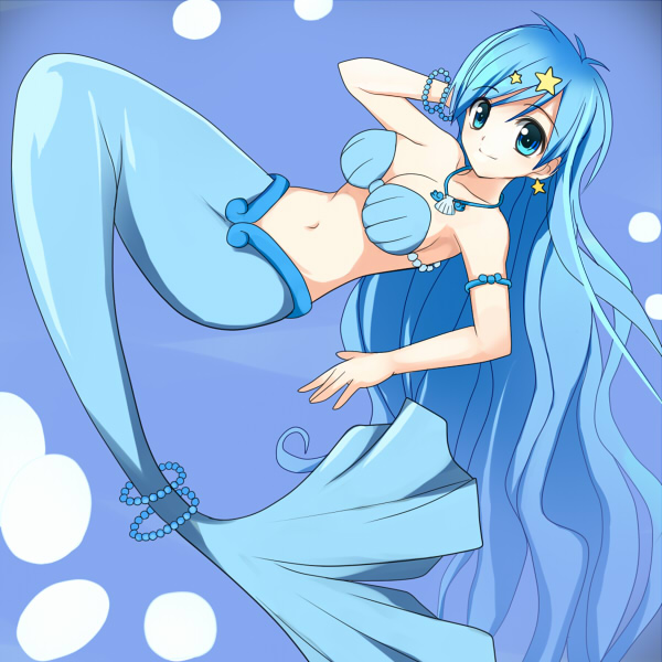blue_hair, houshou_hanon, long_hair, mermaid, mermaid_melody_pichi_pichi_pitch, miru, monster_girl, shell