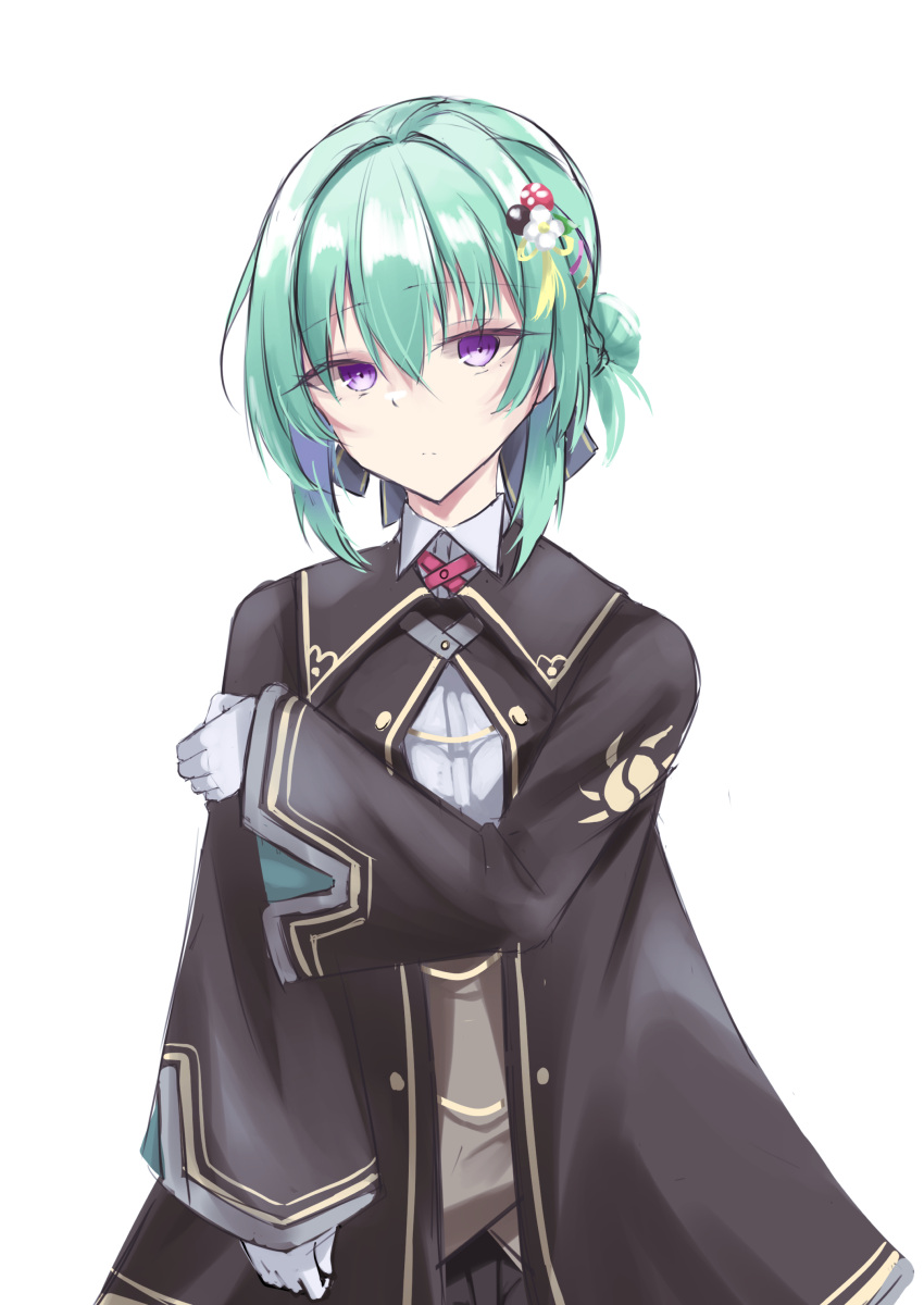 1girl, absurdres, arm_at_side, black_jacket, closed_mouth, collared_shirt, commentary_request, expressionless