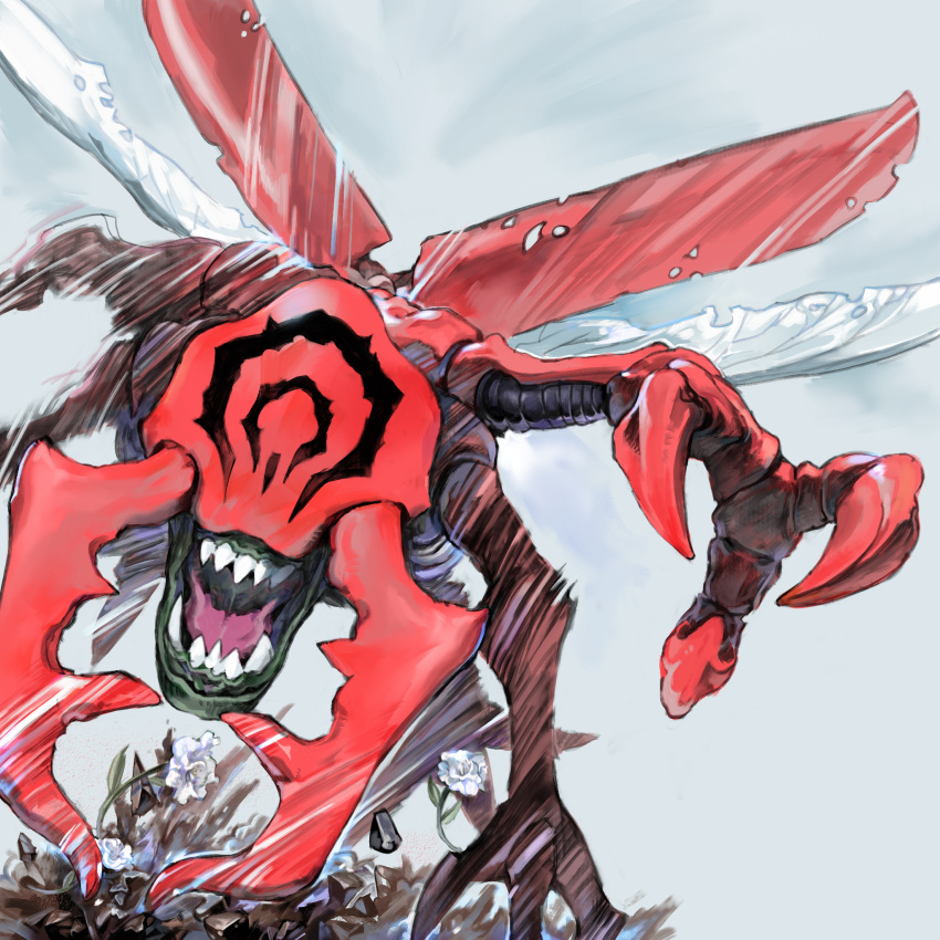 bug, claws, digimon, digimon_(creature), extra_arms, flower, highres, kuwagamon