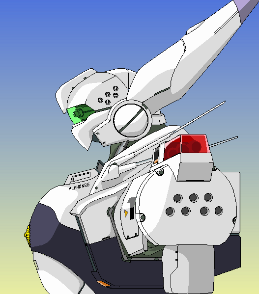 alphonse_(av-98_ingram), av-98_ingram, blue_sky, camera, character_name, commentary_request, gradient_background, joy_(cyber_x_heaven)