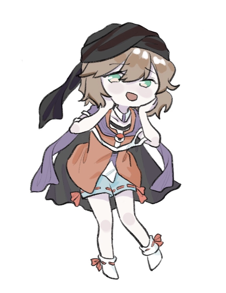 1other, androgynous, bandana, black_bandana, black_cape, blush, brown_hair, cape