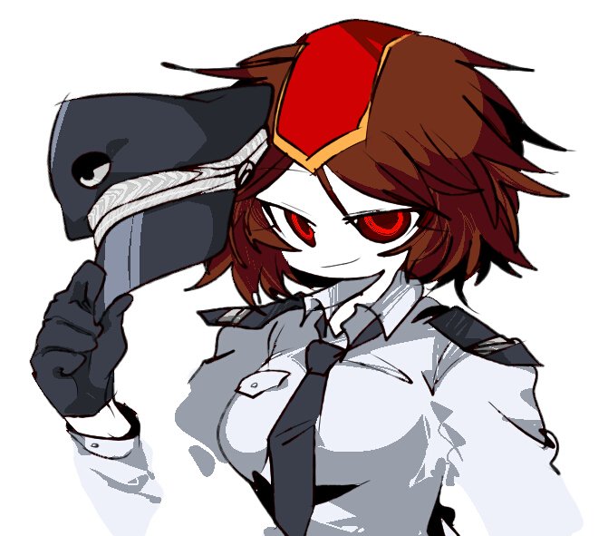 1girl, alternate_costume, black_gloves, black_headwear, black_necktie, breasts, brown_hair, closed_mouth