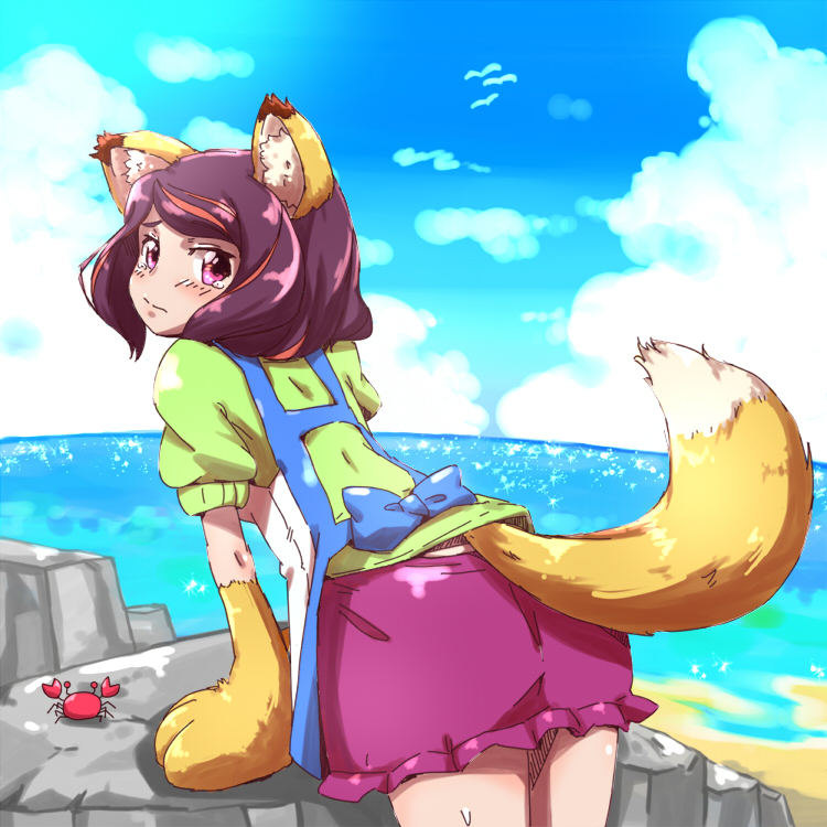 animal, anyamal_tantei_kirumin_zoo, blush, bow, crab, fox, fox_ears, fox_tail