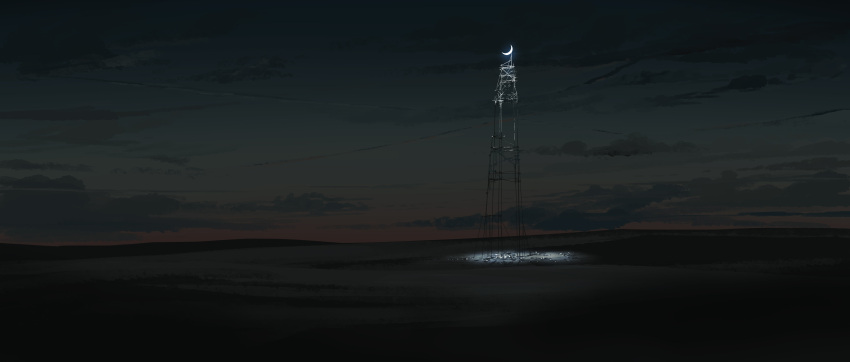 absurdres, clouds, crescent_moon, dark, dark_background, dusk, fantasy, glowing