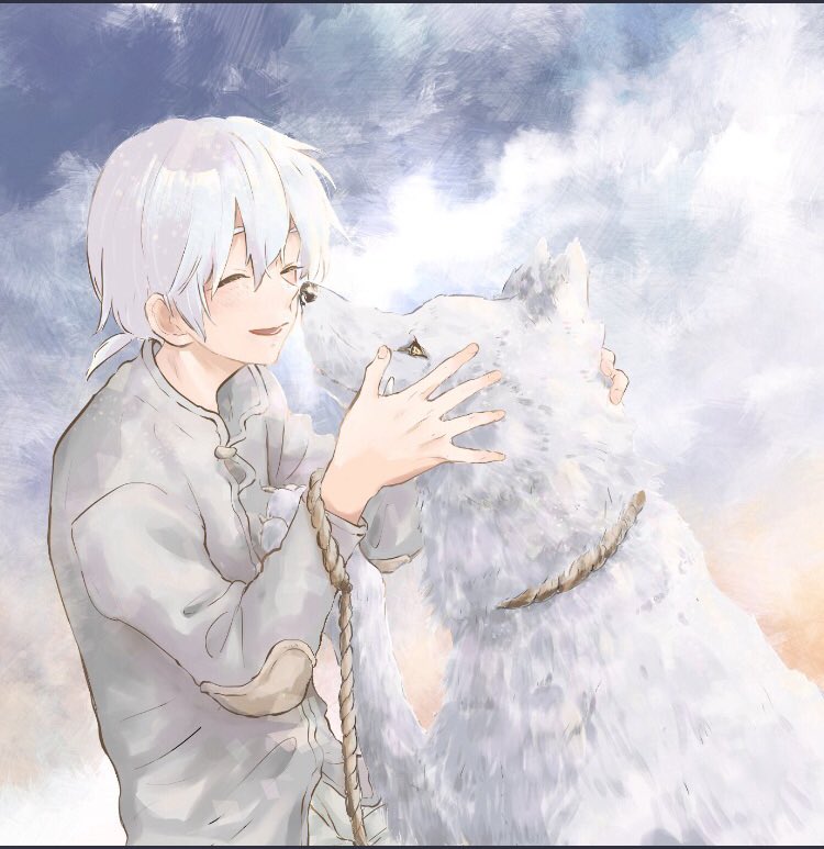 1boy, affectionate, facing_another, fumetsu_no_anata_e, fushi, grey_shirt, happy, imasaranochiyo