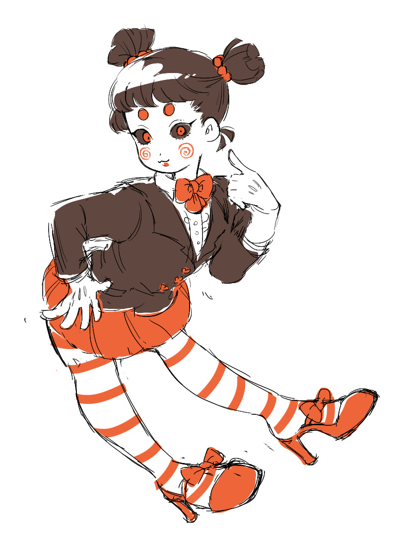 1girl, :3, black_hair, black_sclera, black_suit, blush_stickers, bow, buttons