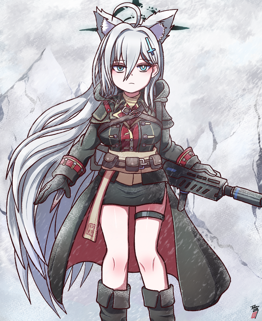 alternate_costume, animal_ear_fluff, animal_ears, assassin's_creed_(series), belt_pouch, black_footwear, black_gloves, black_skirt