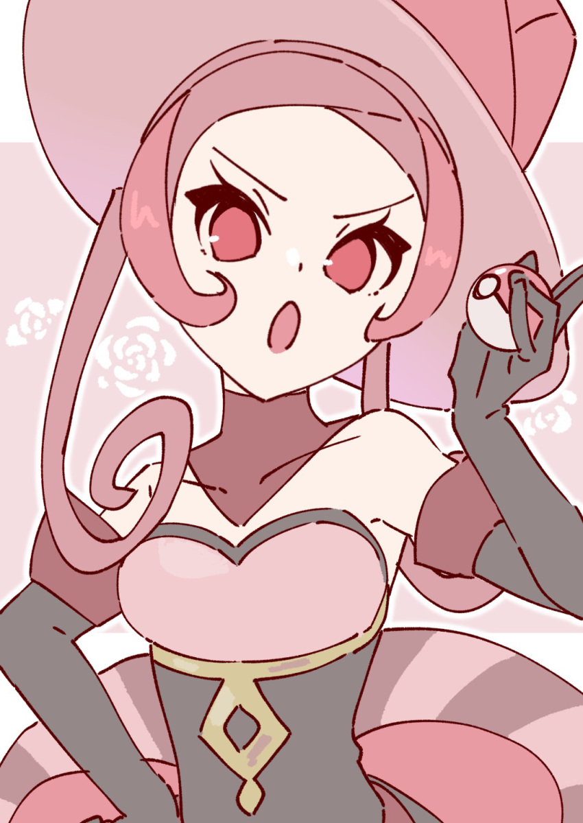 1girl, battle_chatelaine, black_gloves, collarbone, dana_(pokemon), dress, gloves, hat