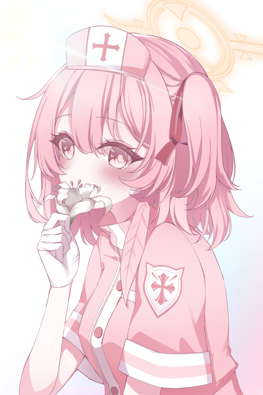 1girl, absurdres, amerika_neko, blue_archive, breasts, dress, feathers, flower