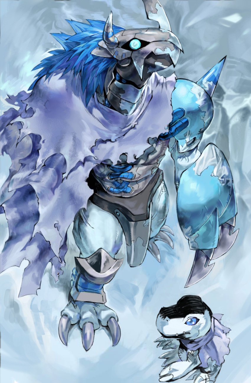 absurdres, blue_eyes, cape, claws, digimon, digimon_(creature), highres, horns