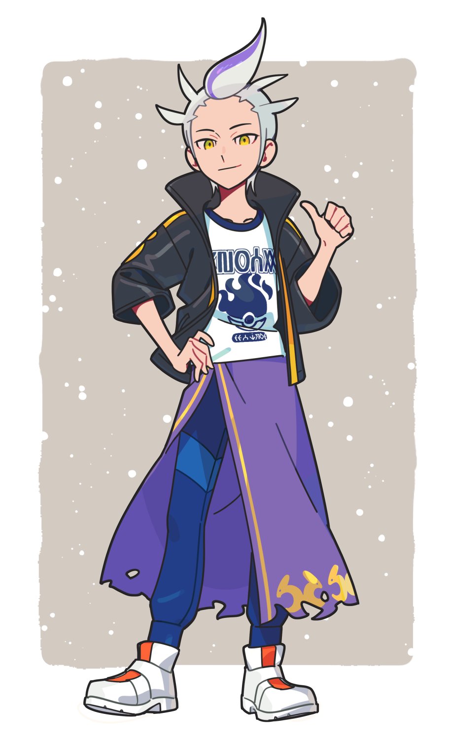 1boy, black_jacket, blue_pants, blueberry_academy_school_uniform, border, closed_mouth, collarbone, collared_jacket